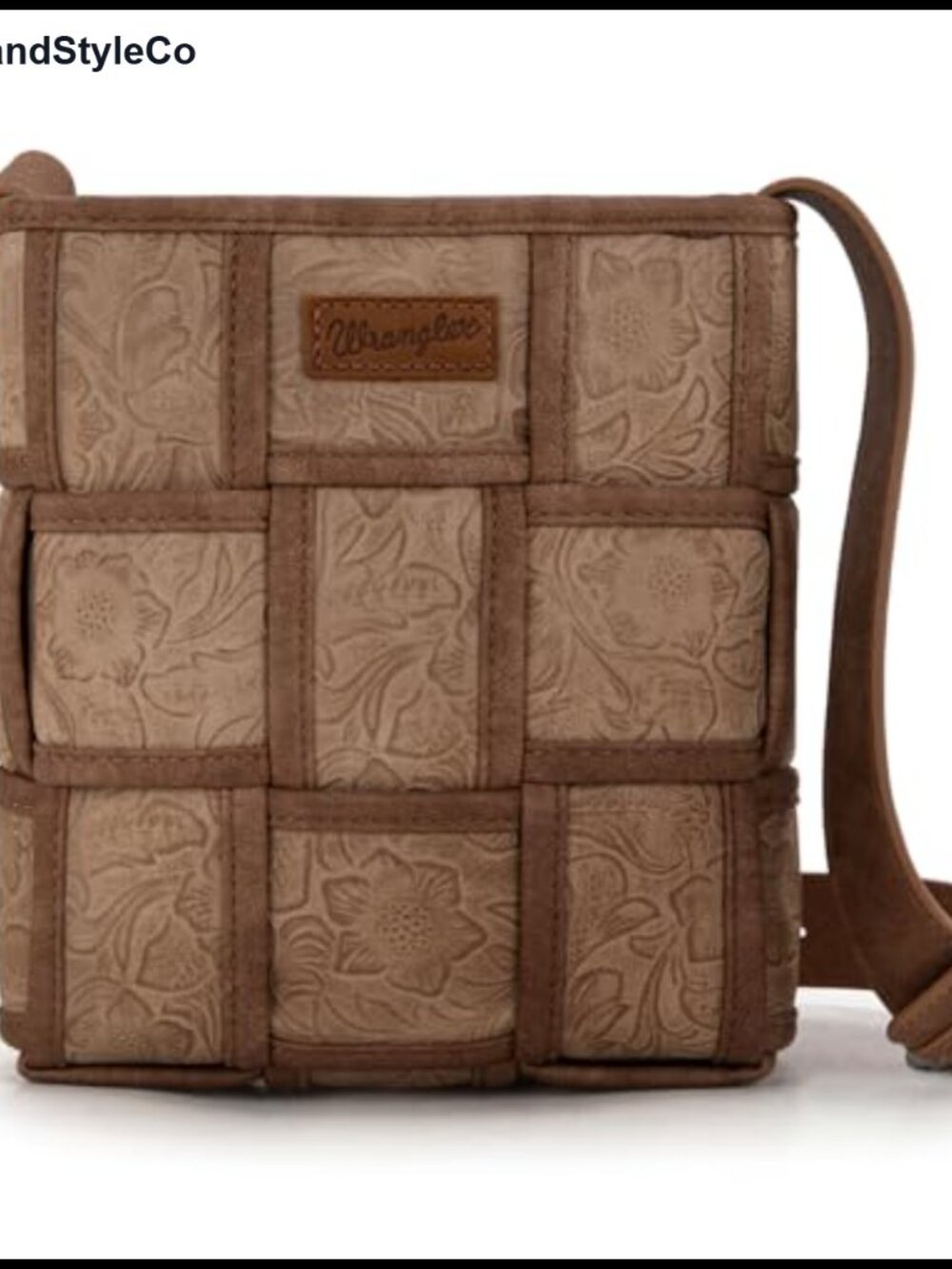 Floral Tooled Woven Crossbody Bag Vegan Leather Adjustable Purse Everyday